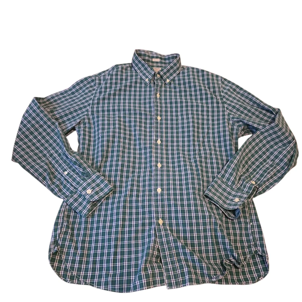 J. Crew Slim Fit Men's Blue & Green Plaid Button Down Shirt 100% Cotton Size L